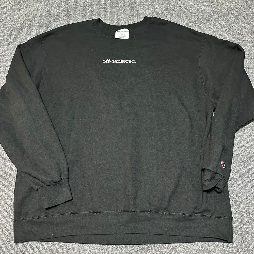 Vintage Champion Off-Centered Crewneck‎ Sweatshirt Black 2XL Graphic Pullover